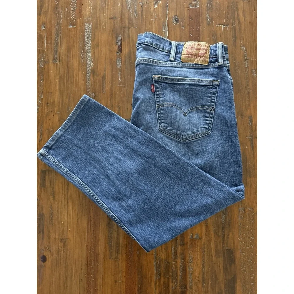 Levis 505 Jeans Mens 42x25 Blue Regular Fit Straight Leg Denim Hemmed